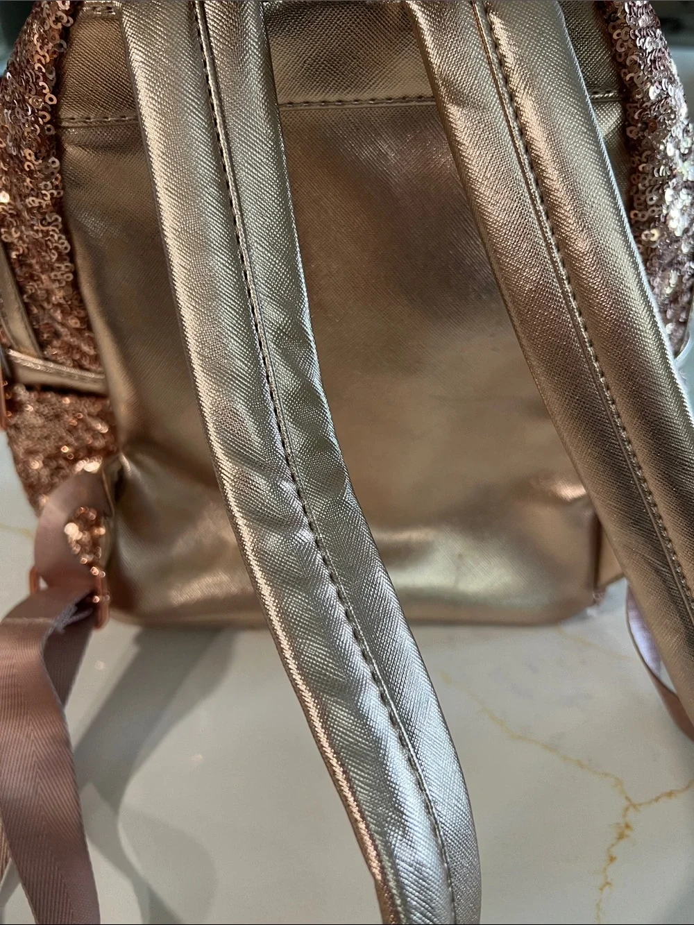 Loungefly Rose Gold Sequin Mini Backpack with Metallic Bow Ears